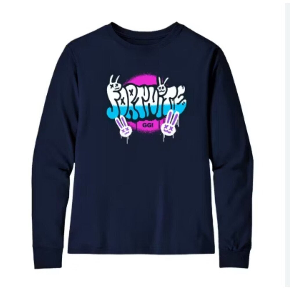 Fortnite Boys GG Spray Size 10/12 Long Sleeve Graphic Tee Shirt Blue, New